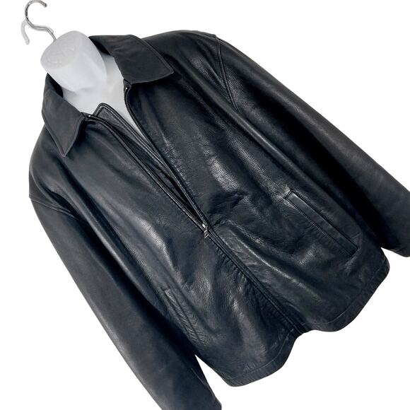 JOS. A. BANK! LUXURIOUS, HEAVY BLACK PEBBLED GENUINE LEATHER JACKET, COAT! SZ XL - Picture 1 of 10
